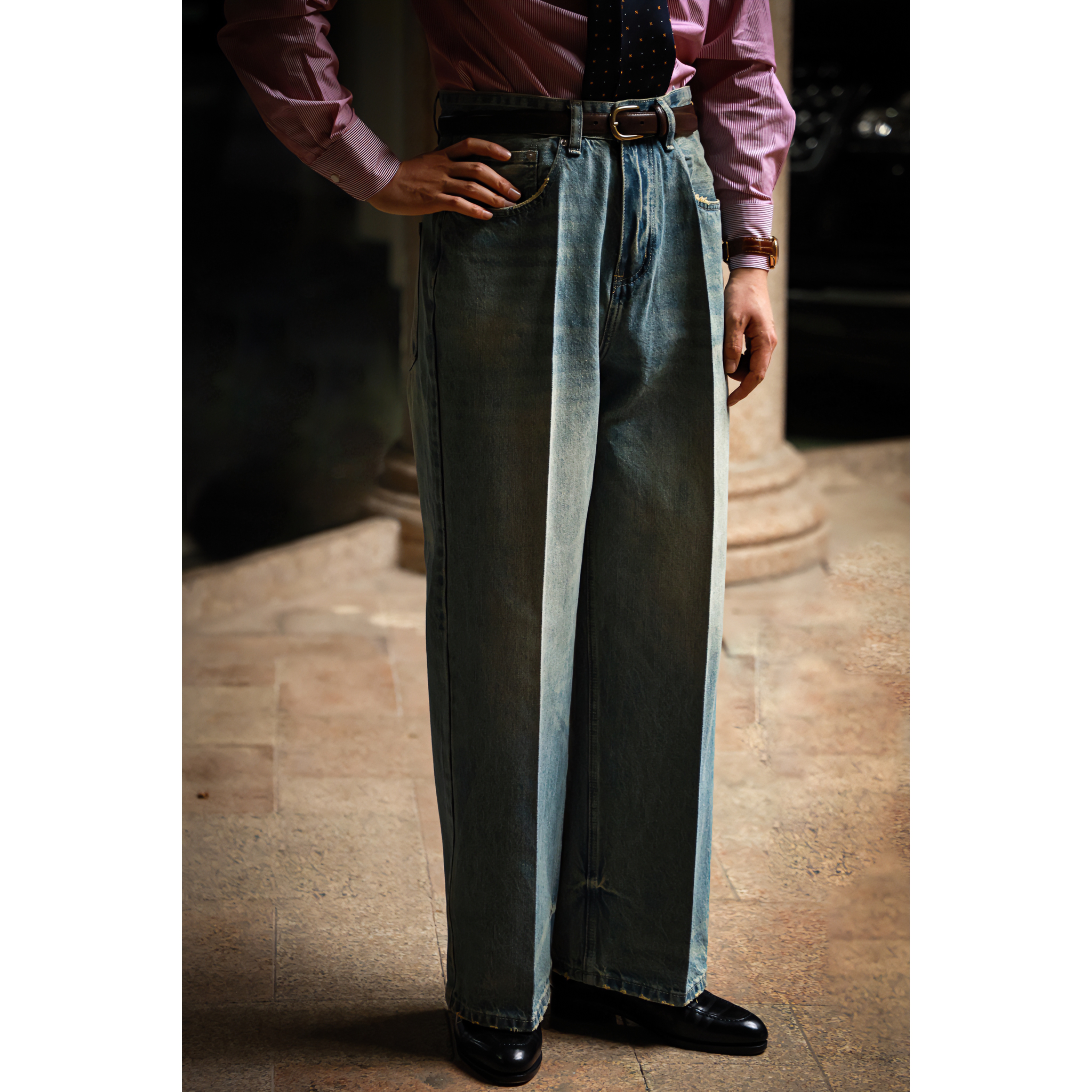 UGENTLE男装品牌「怀旧重水洗丹宁」复古绅士 高腰阔腿五袋牛仔裤