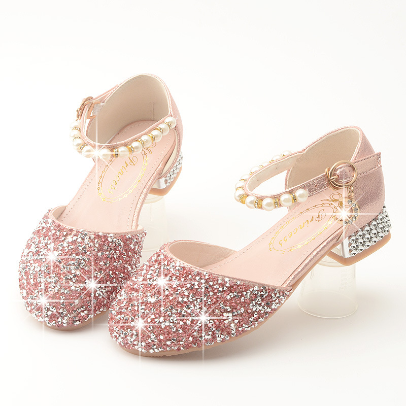 女童水晶皮鞋女孩模特走秀舞台演出春秋夏时装单鞋公主高跟儿童鞋