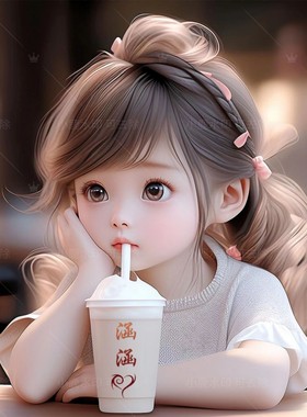 抖音直播间同款AI奶茶可爱萌女孩小红书微信头像素材定制作设计