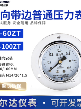 正品雷尔达仪表轴向带边压力表Y-60ZT/100ZT油压气压水压真空表