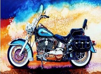 diy数字油画抽象风景静物填色绘油彩装饰画 帅气的摩托车