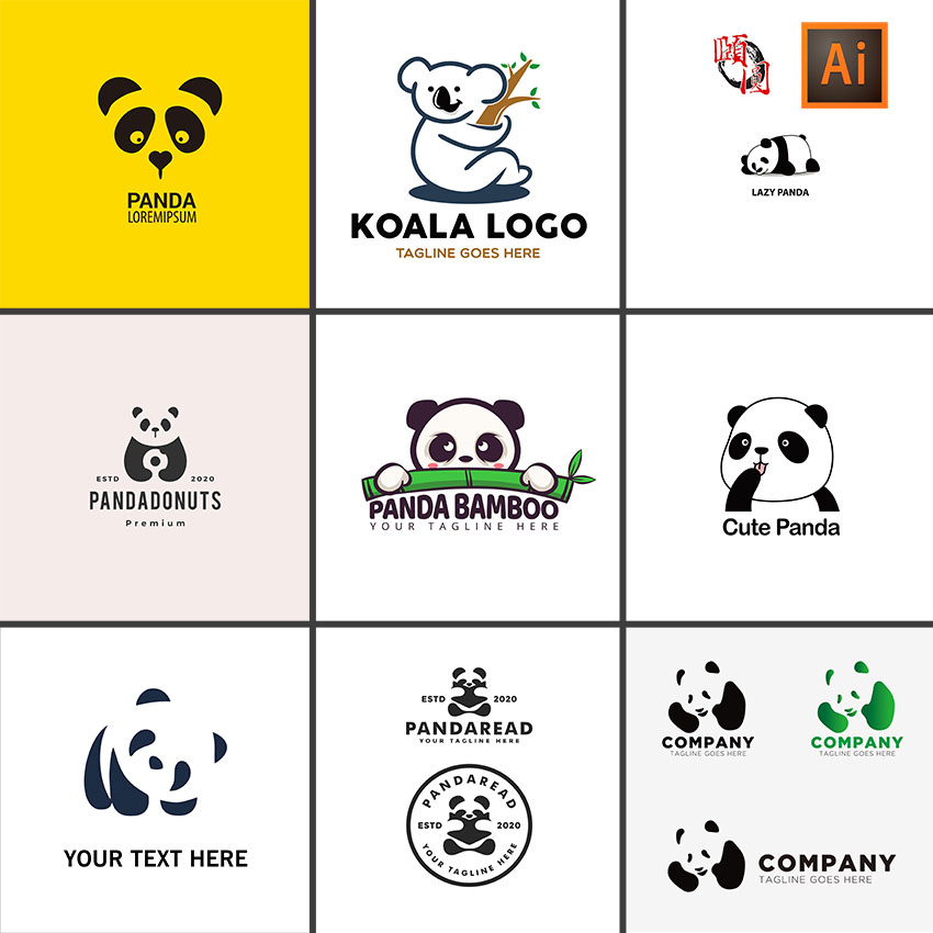 大熊猫LOGO图标图形标志设计AI矢量设计素材