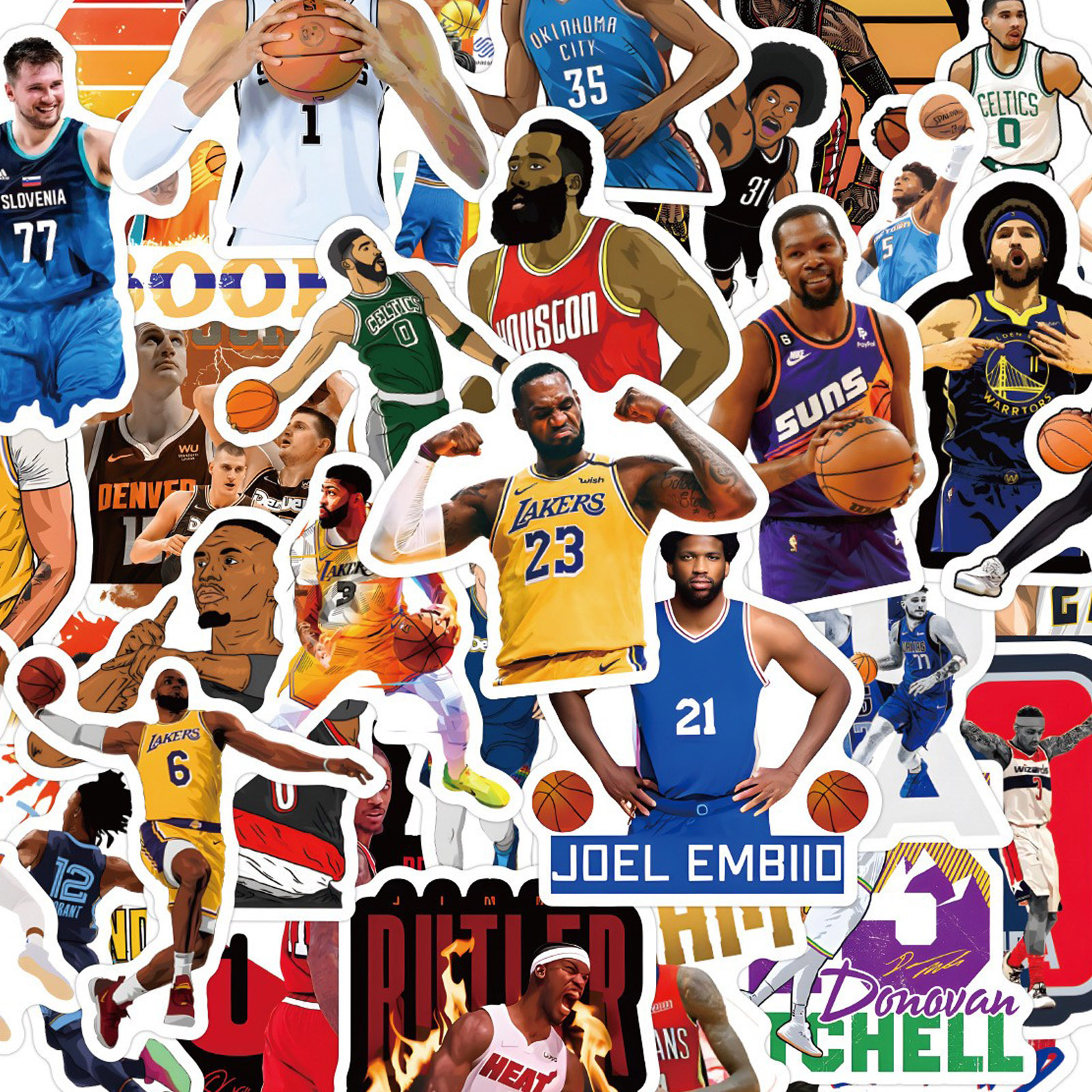 50张NBA球星贴纸合集球队标志詹姆斯欧文杜兰特哈登手机平板贴画