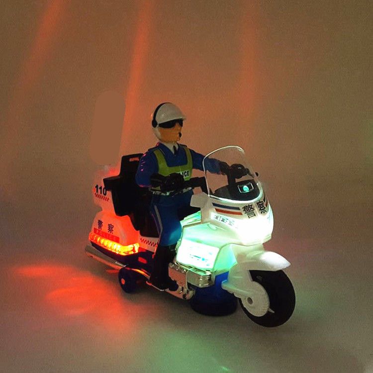 电动万向灯光音乐巡逻警车玩具 电动摩托警车 110公安巡警摩托车