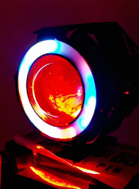 摩托车电动车改装LED外置大灯地平线趴赛激光炮射灯天使恶魔眼灯