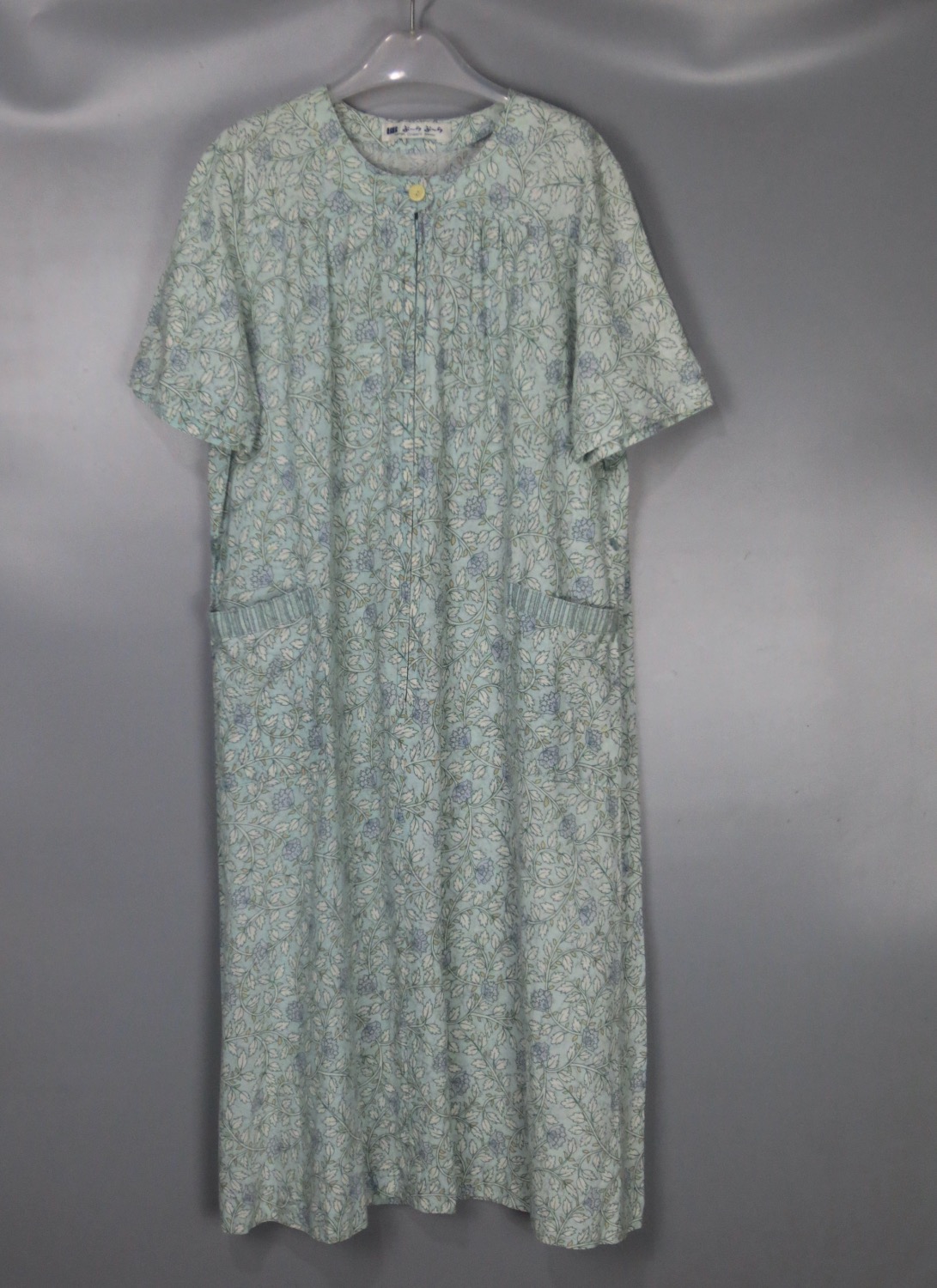 vintage 古着正品90年代日本青蓝色碎花短袖可爱中长款纯棉连衣裙