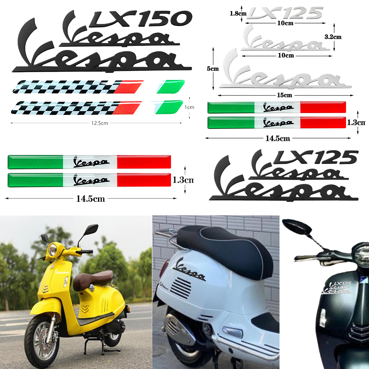 适用比亚乔Vespa GTS300/Sprint150摩托车踏板车改装3D立体软胶贴