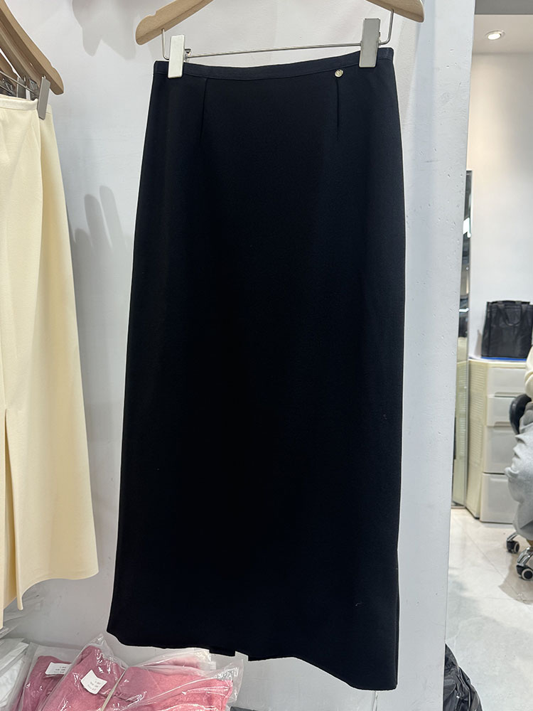 江南E秀Q5352-1夏装新款高腰简约a字百搭后开叉中长气质半身裙子