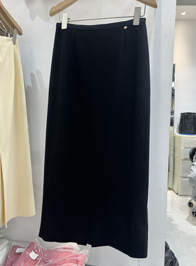 江南E秀Q5352-1夏装新款高腰简约a字百搭后开叉中长气质半身裙子