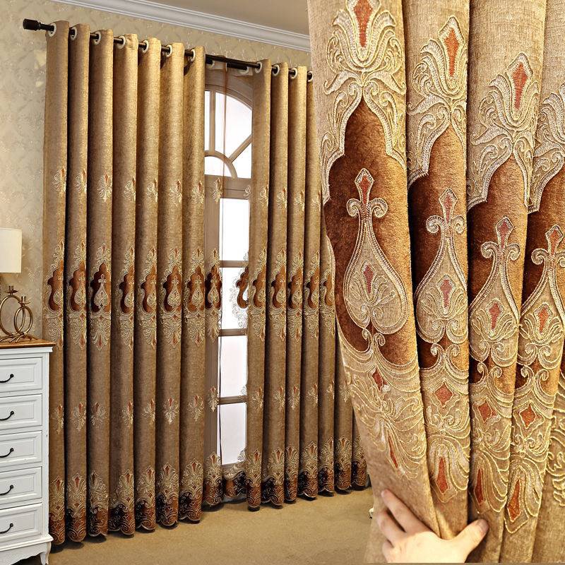 奢华大气欧式绣花雪尼尔加厚客厅卧室遮光窗帘成品高级感简约现代