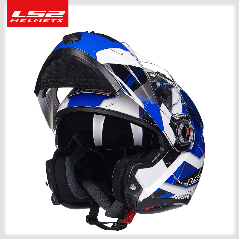 新款LS2摩托车头盔男女双镜片揭面盔机车全盔防雾电动车四季通用F
