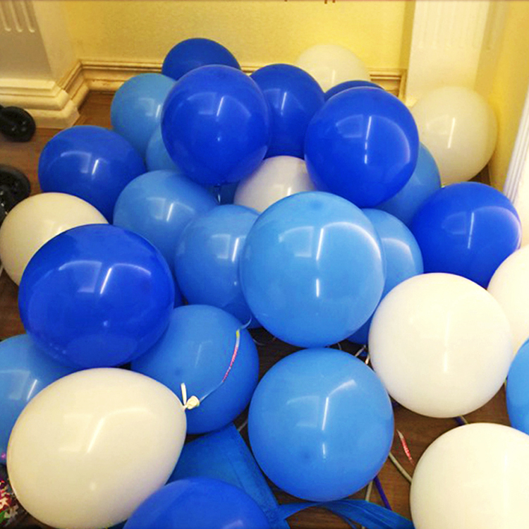 蓝色浅蓝白色气球毕业布置拱门活动装饰亚光圆形10寸乳胶汽球生日