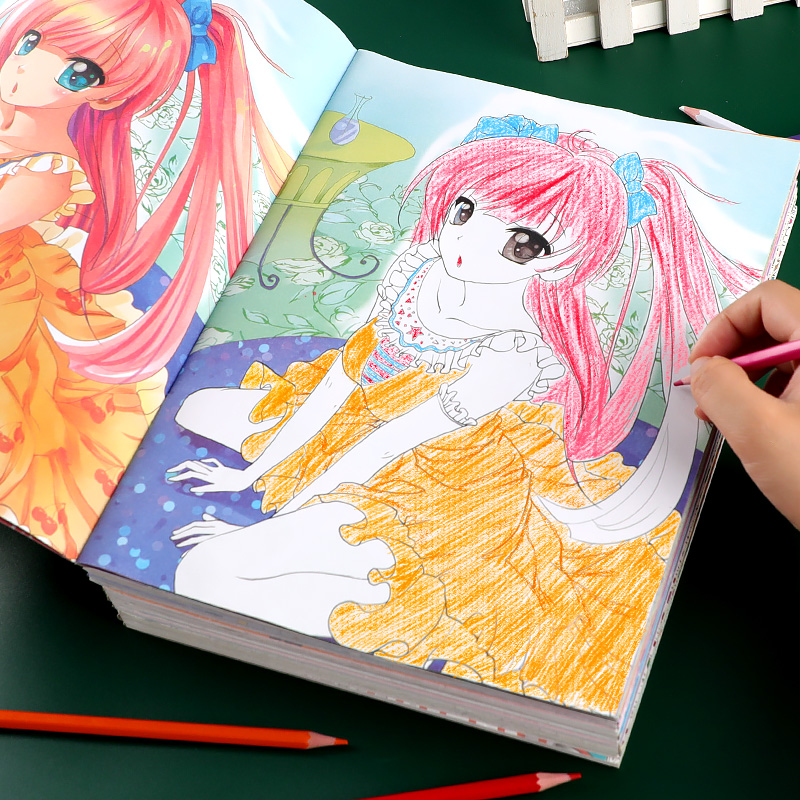 公主涂色书绘画本儿童女孩手绘简笔画画册小学生美少女填色图画本