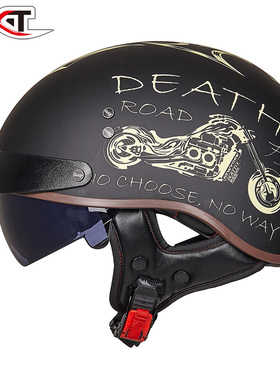 GXT摩托车头盔男女士机车复古半盔覆式夏季电动轻便式瓢盔安全帽