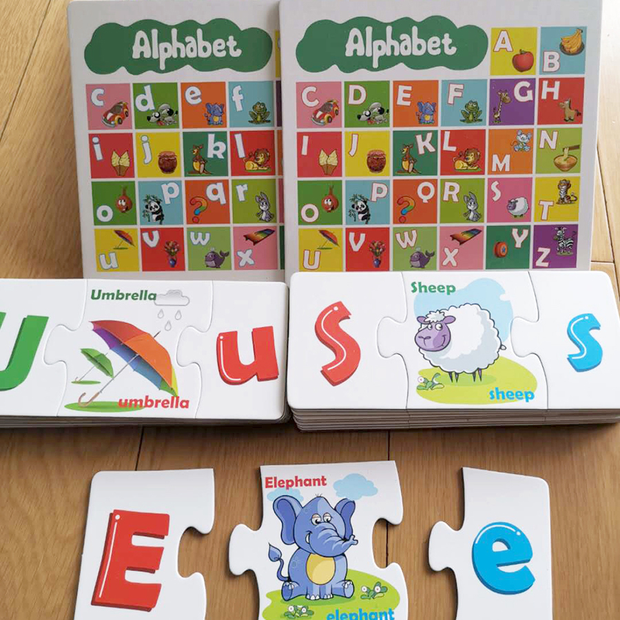 幼儿童宝宝学习英文字母配对卡片 26个大小写全套大块拼图教玩具
