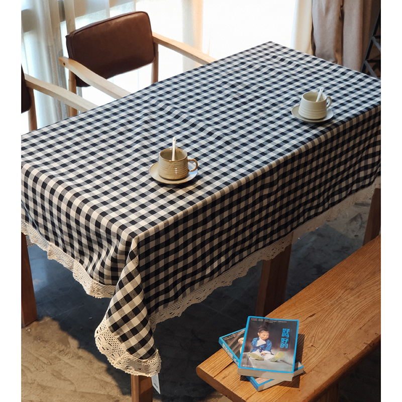 新架上有！日系 桌布 老粗布 蕾丝花边长方形餐桌布 帆布格子图案
