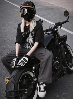 摩托车哈雷复古风镜头盔护目镜百分百半盔全盔通用骑行女山地车