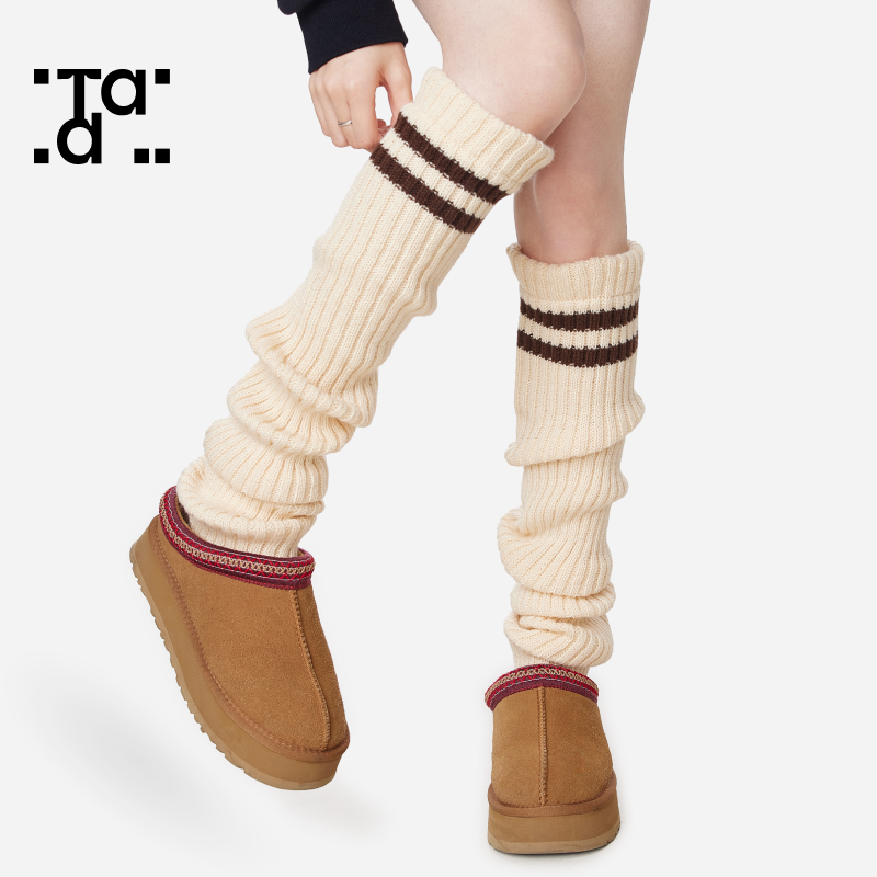 秋冬季撞色设计新年红袜套女加厚保暖护膝jk复古美式长筒过膝腿套
