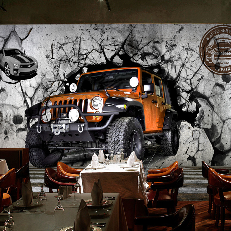 8d汽车主题壁纸ktv酒吧网咖饭店摩托车墙纸工业风烧烤店餐厅壁画