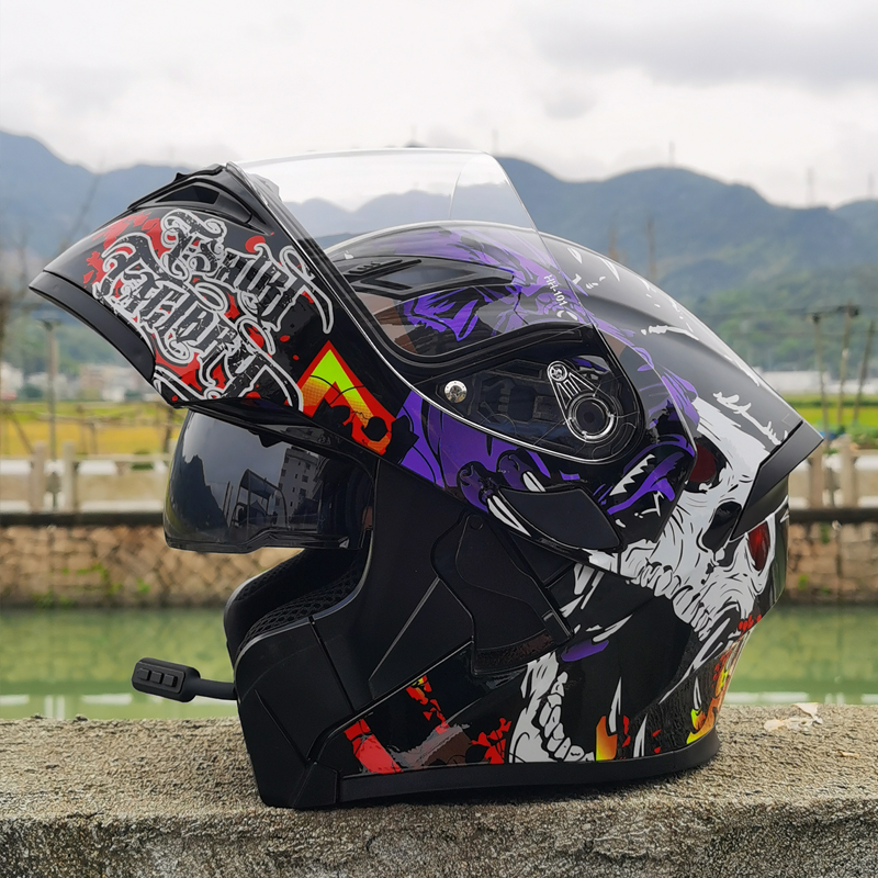 新款3C认证摩托车蓝牙揭面盔加大头围70特大号头盔机车安全帽复古