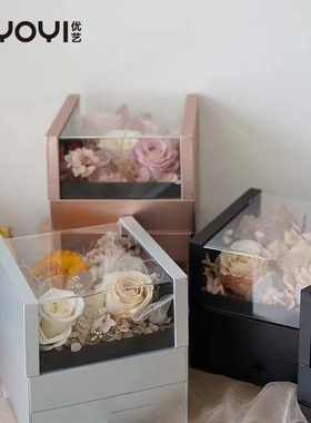 优艺  透明亚克力小公主正方形抽屉礼盒精品花盒鲜花花束包装盒