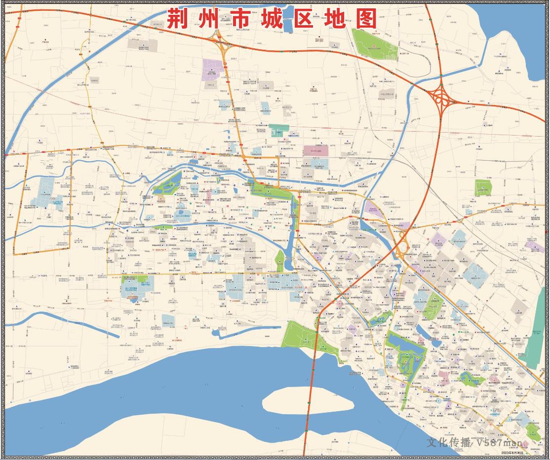 2020年8月湖北荆州市城区政府单位交通旅游街道楼盘小区学校地图