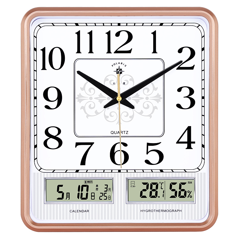 北极星方形客厅静音挂钟现代简约时尚电子钟表创意家用日历石英钟