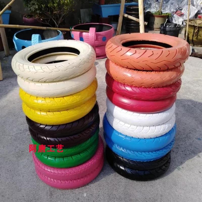 庭院轮胎创意改造工艺 幼儿园装饰彩绘小轮胎 轮胎制作小型花盆