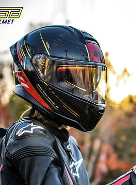 GSB碳纤维摩托车头盔男女款机车全碳全盔3C认证双镜片断码清