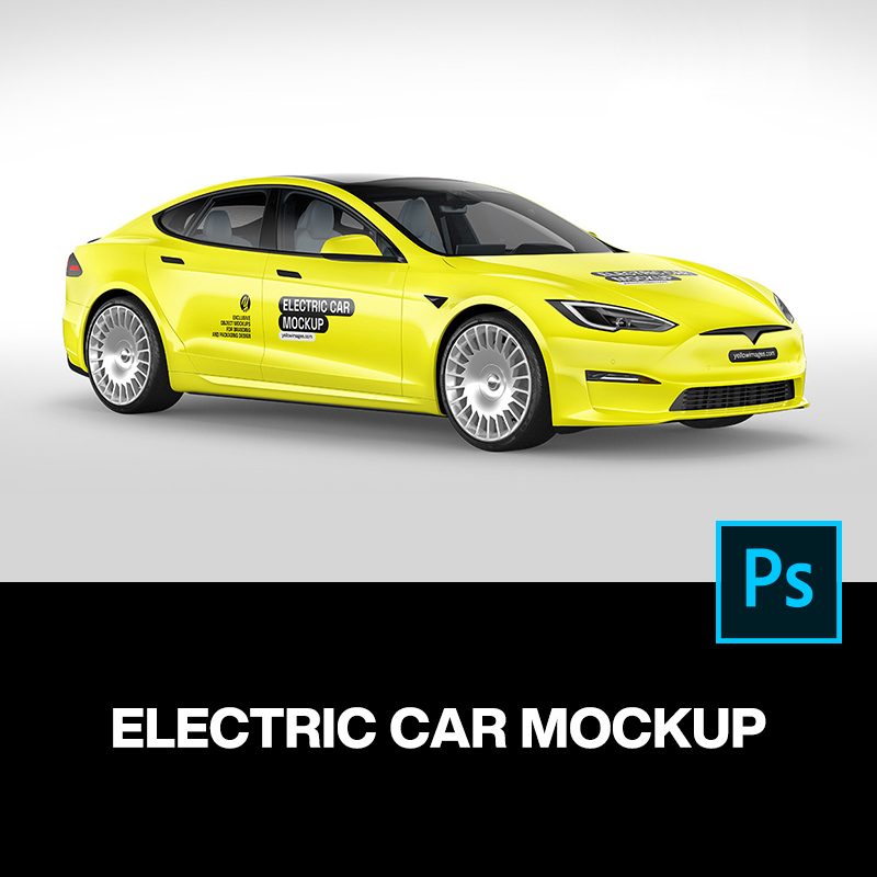 特斯拉Model S新能源电车汽车改色贴膜涂装ps样机素材展示效果图