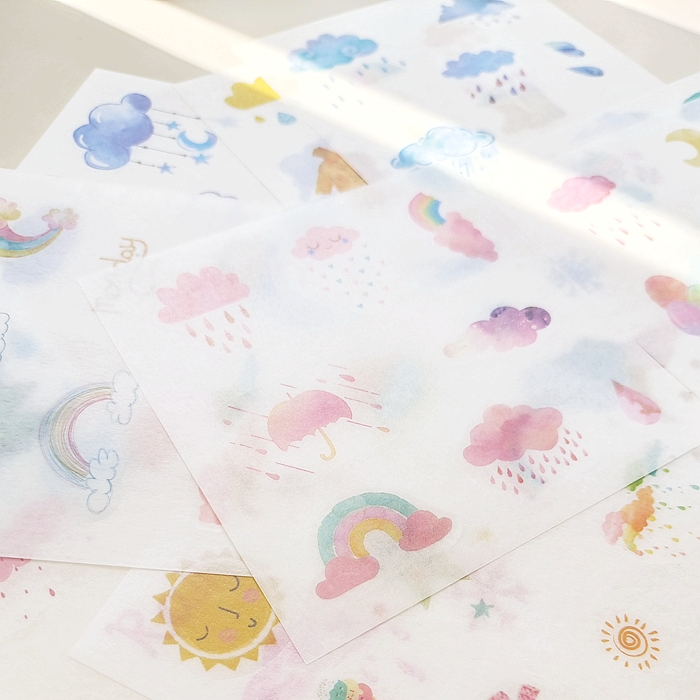 10张卡通手帐天气晴雨图贴画女孩和纸贴纸清新可爱手帐素材装饰