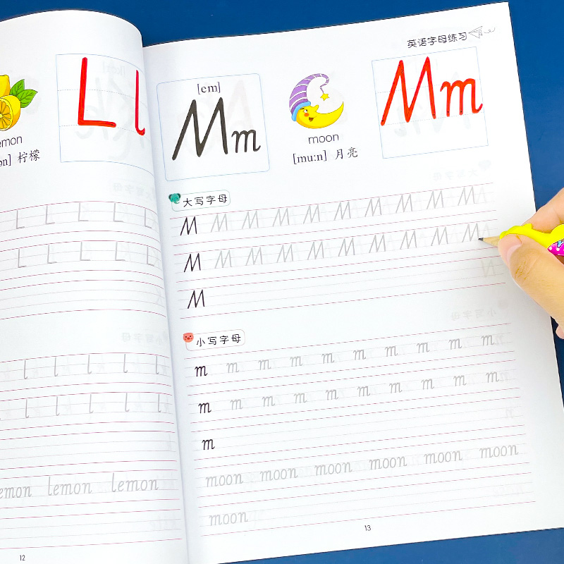 儿童初学者手写体26个英文字母大小写斜体单词描红本练字帖 幼小