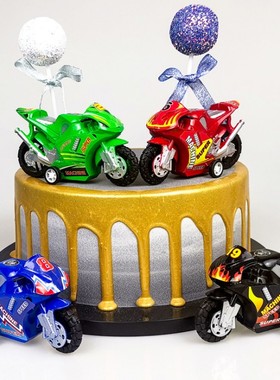 生日蛋糕装饰哈雷太子摩托车模型儿童玩具回力车烘焙场景布置摆件