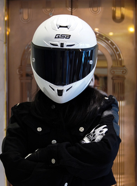 gsb摩托车头盔白色女款全盔男gsb361gt大尾翼赛复古机车摩雷士