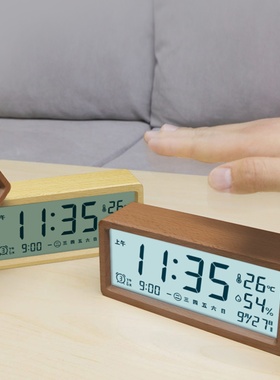 闹钟电子时钟桌面时间日期显示器木摆件客厅温度湿度钟表摆放台式