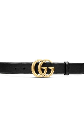 欧洲直邮Gucci/古驰黑色时尚简约双G扣皮带腰带