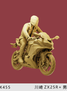 【川崎ZX25R】头盔男骑手 1/64摩托车模型手办1:43微缩沙盘白模