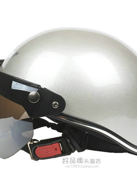 台湾EVO银色哈雷电动摩托车头盔安全帽男女防晒紫外线四夏季