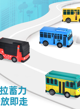 儿童益智回力滑行迷你小巴士车玩具汽车蓝绿红黄色卡通公交车男孩