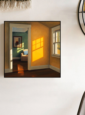 阳光照进黄色房间 北欧窗口艺术小众装饰画民宿酒店装饰画挂画
