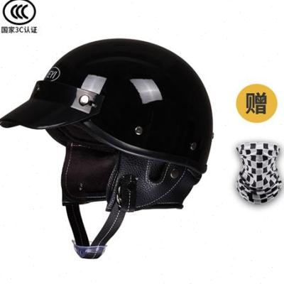 .3C复古机车头盔男女士半盔踏板车四季通用电动摩托车瓢盔安全帽.