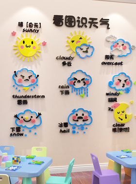 天气预报贴幼儿园文化墙面装饰早教中心环境创布置材料主题亚克力