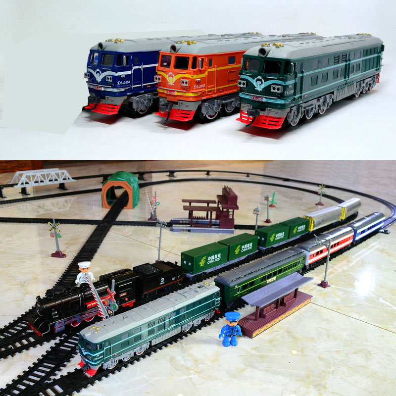 奋发仿真蒸汽轨道模型益智高铁男女孩儿童电动东风4B绿皮火车玩具