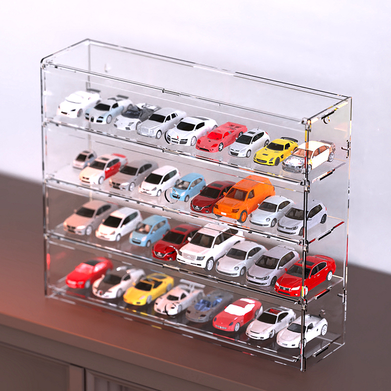 1：64风火轮多美卡小汽车模型高清透明收纳盒汽车跑车多格展示架