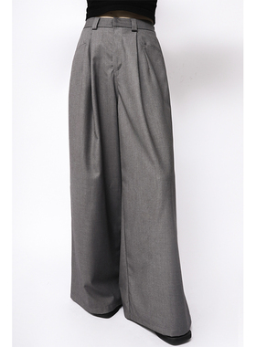 APOZi衍生山水系列 清冷感男女同款阔腿裤灰色自然腰宽松休闲裤女