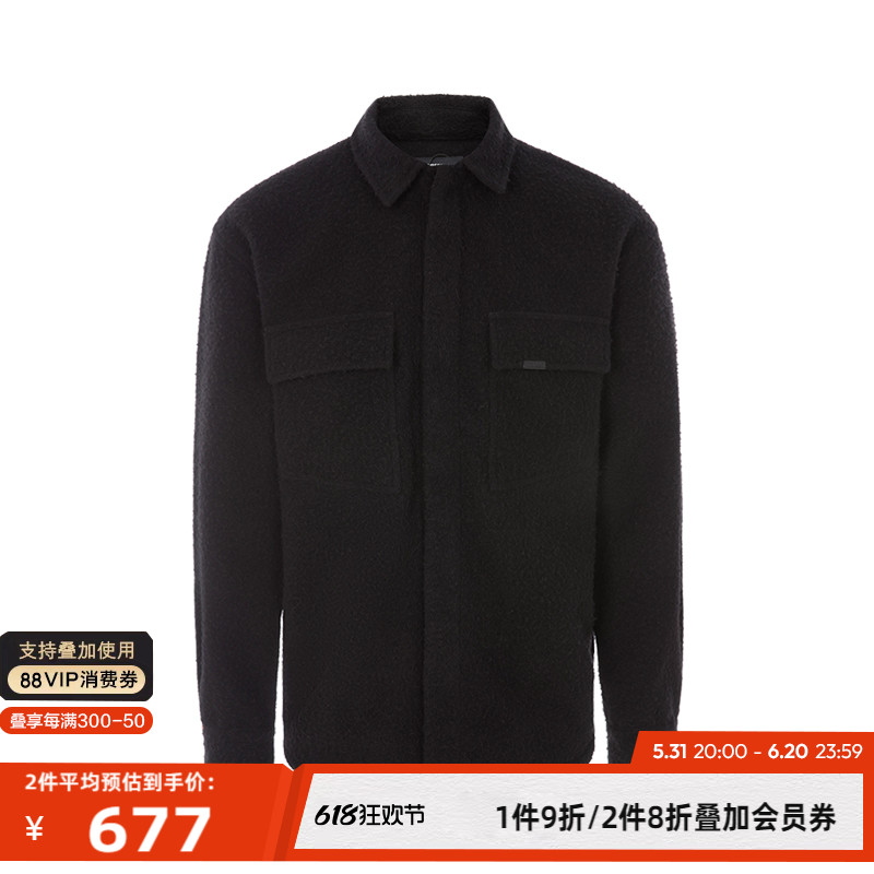 REPRESENT 黑色羊毛纯色男士单排扣衬衫款日常休闲外套
