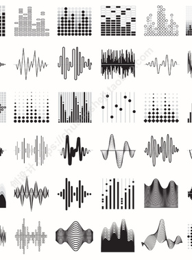 音频黑白图标 36款手绘声波频率图案 AI格式矢量设计素材