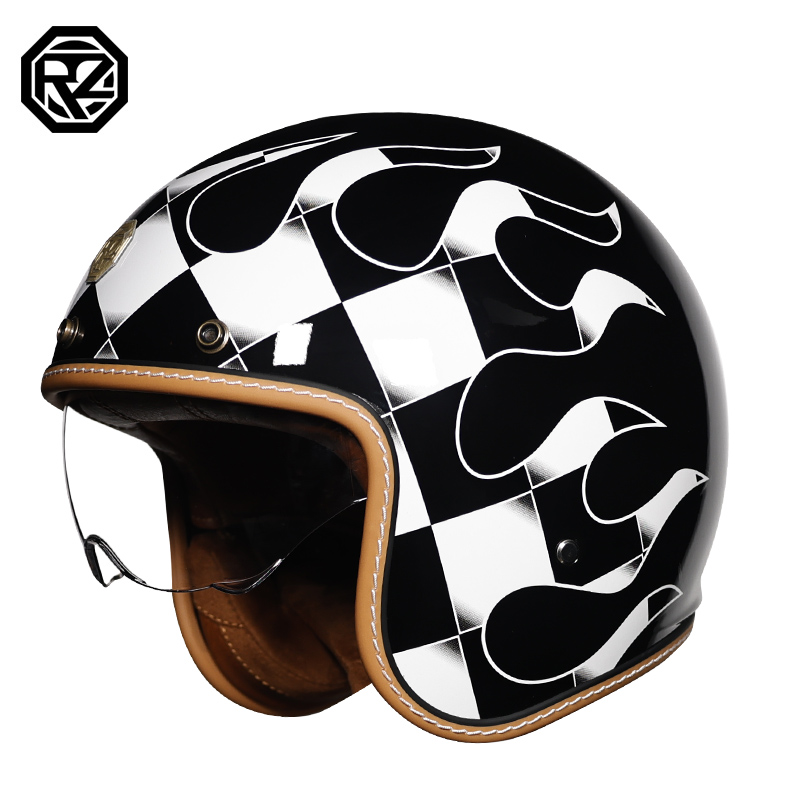 高档ORZ摩托车复古头盔男女半盔新国标3C头盔3/4盔半覆式四季帽子