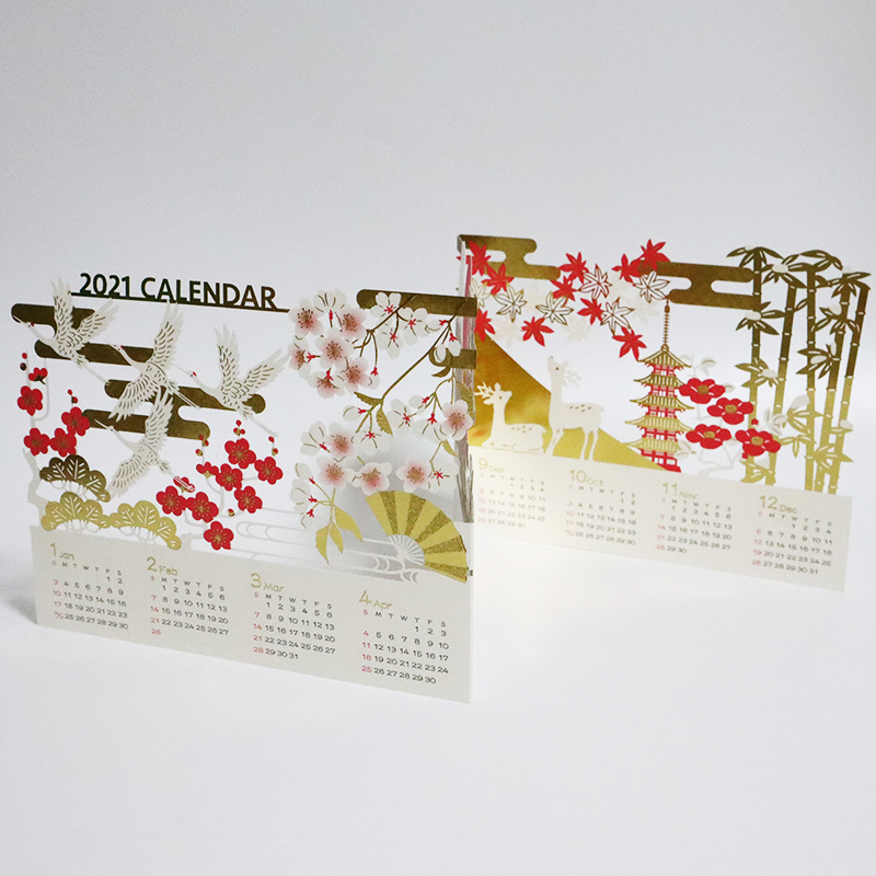 日本2021年新年立体贺卡烫金镂空仙鹤富士山高级精致日历祝福卡片