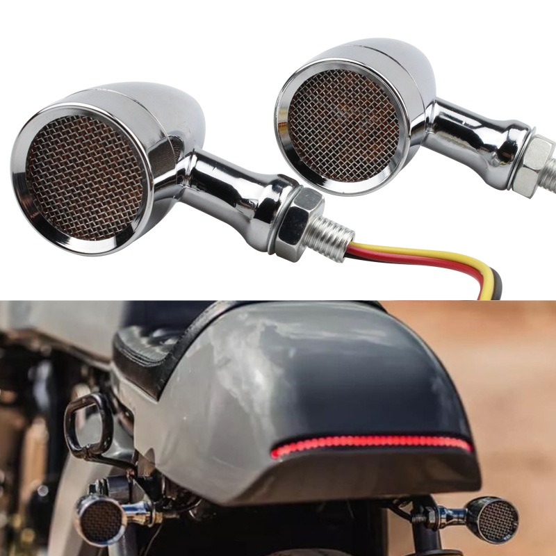 摩托车改装哈雷铝合金转向灯复古LED网格子弹转向信号灯 指示灯